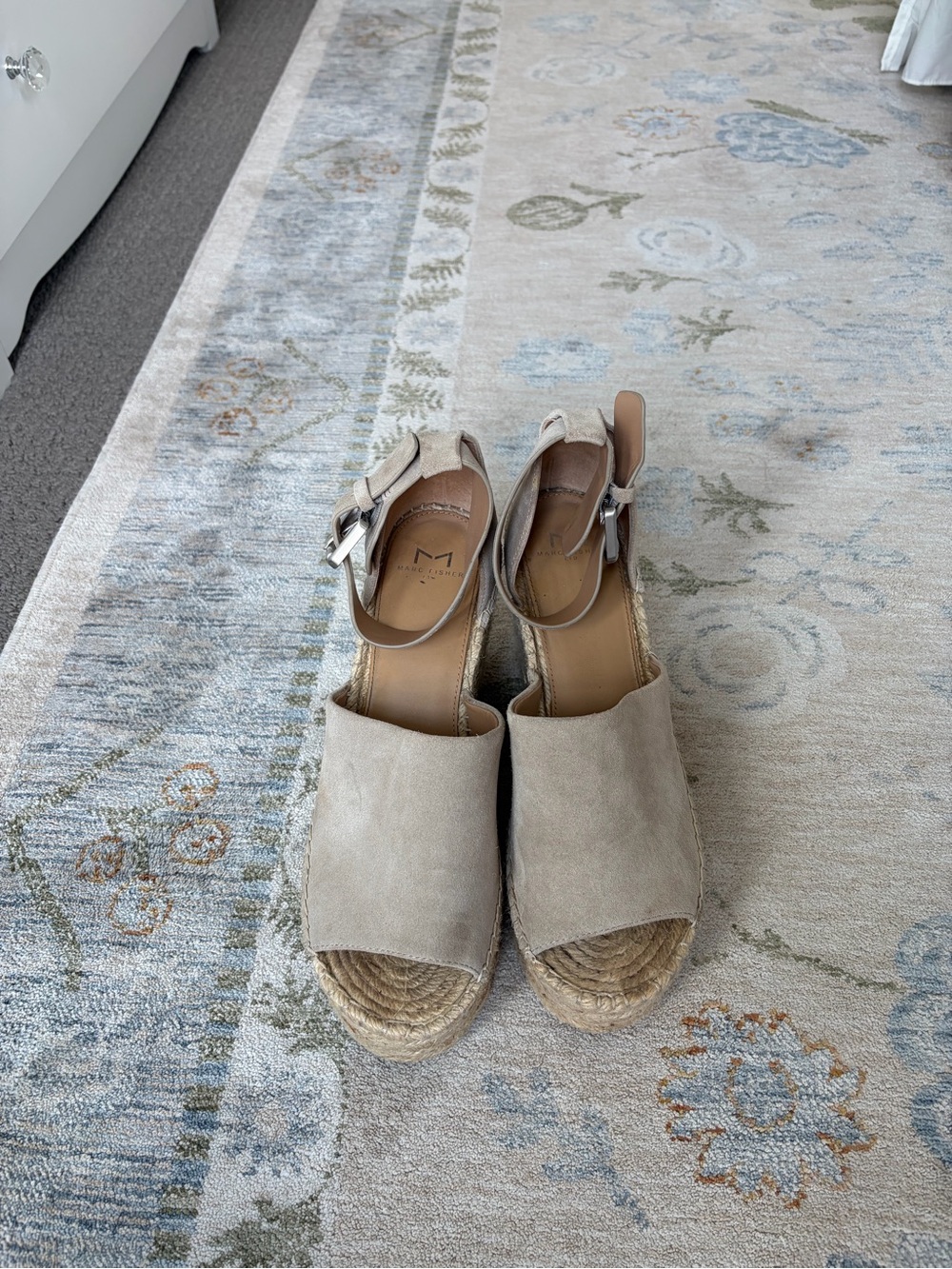 Marc Fisher Taupe Suede Wedge Espadrille Sandals